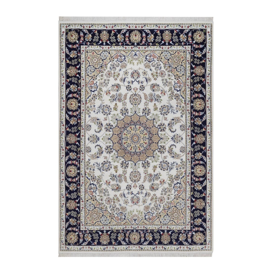 5'6"x8'4" Ivory Nain with Medallion Design Wool & Silk Hand Knotted Rug (1 of 8)