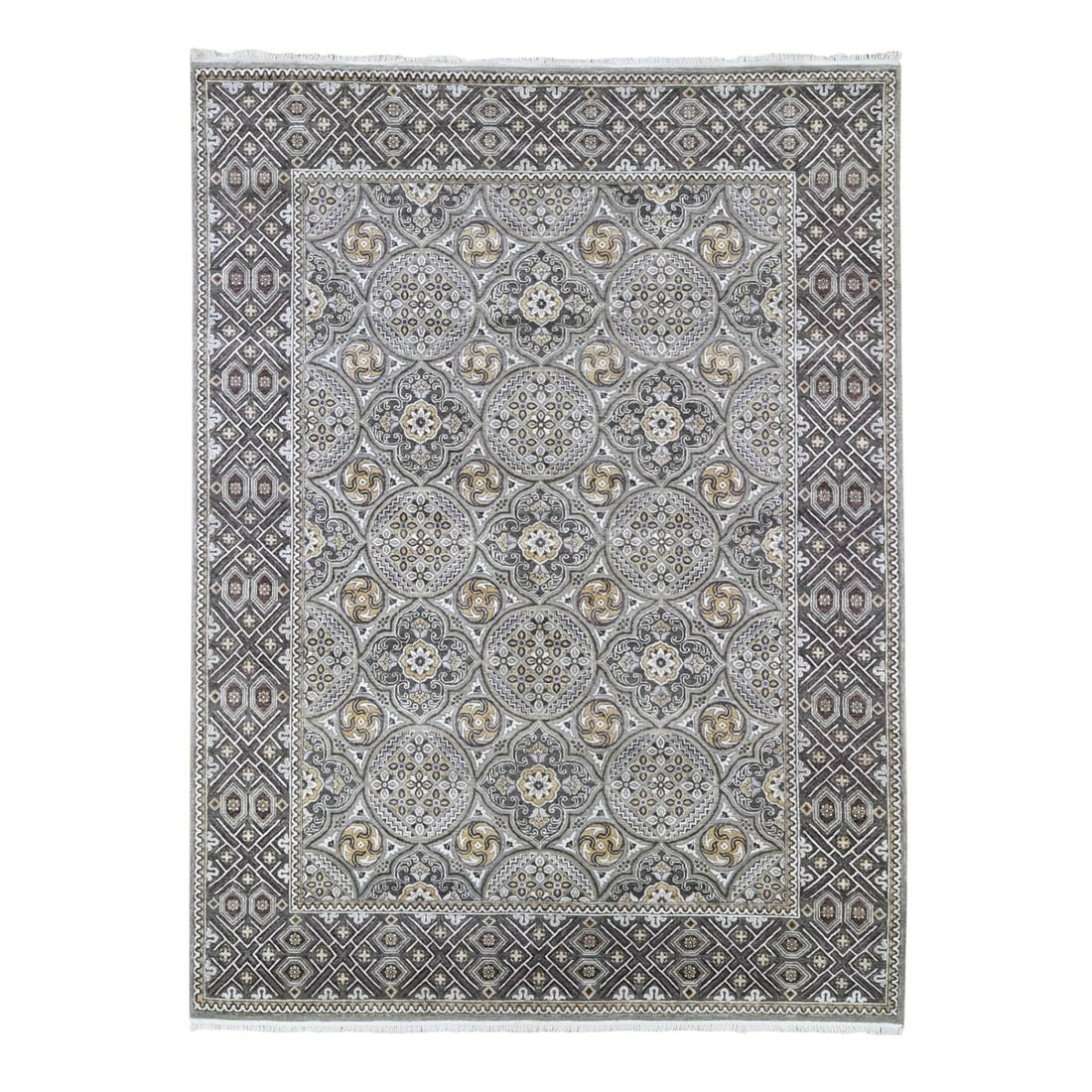 9'1"x12' Wool and Silk Mughal Inspired Medallions Design Hand Knotted Rug (1 of 11)