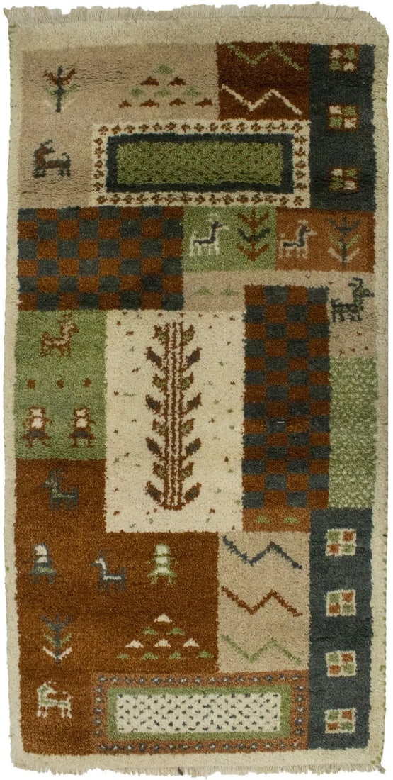 2X4 Ft Plush Gabbeh Oriental Rug Beige Geometric Modern Design Kids Room Carpet Hand-Knotted (1 of 17)