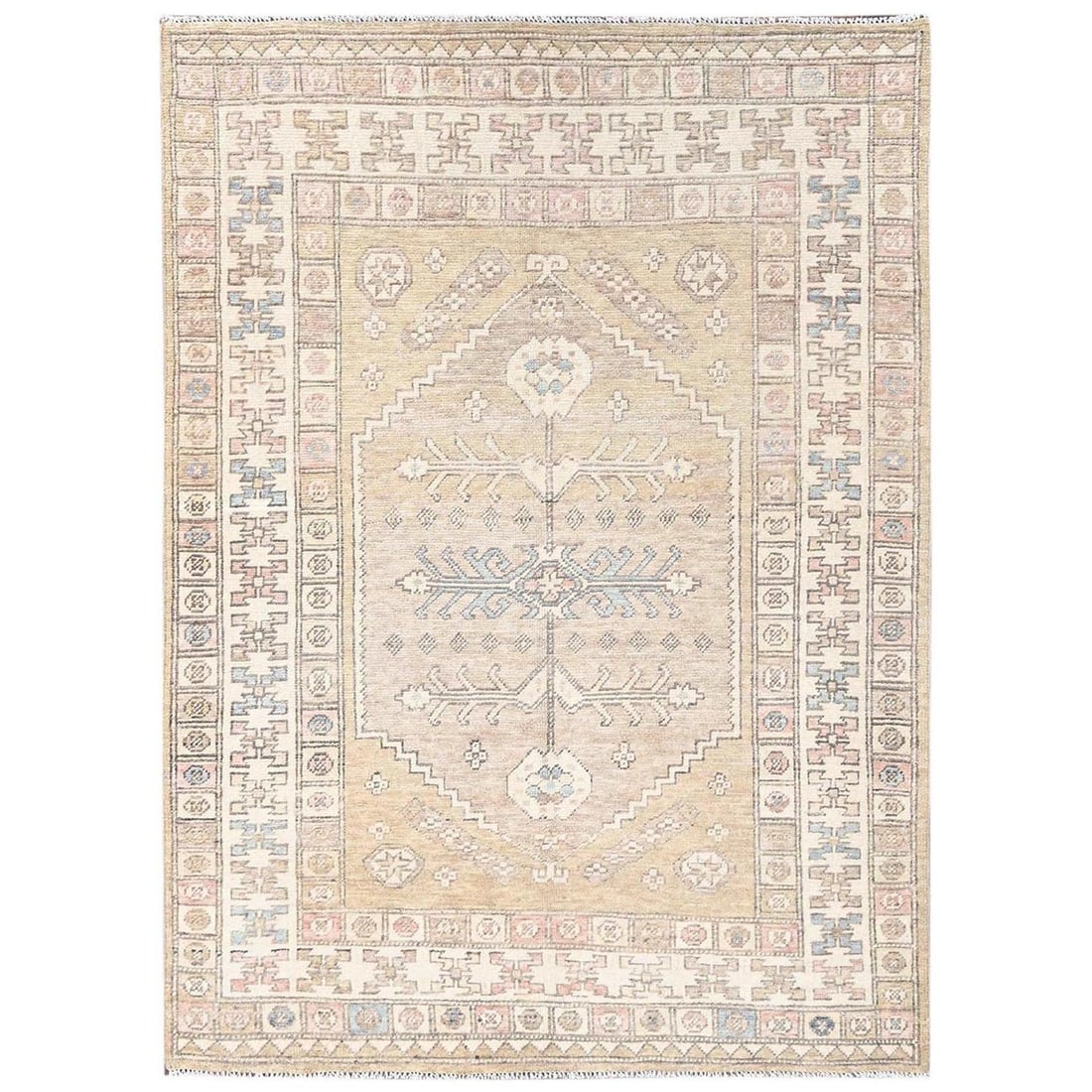 4'10"x6'10" Soybean Yellow Anatolian Village Design Hand Knotted Wool Rug: 4'10"x6'10" Soybean Yellow Anatolian Village Design Hand Knotted Wool Rug This stunning Anatolian-style wool rug boasts an all-over regional design in vibrant soybean yellow, creating a warm and invit