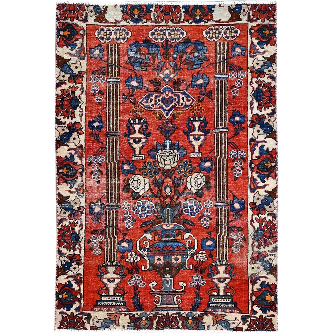 4'x5'10" Bullseye Red Old Zoroastrian Bakhtiari Soft Wool Oriental Rug (1 of 7)