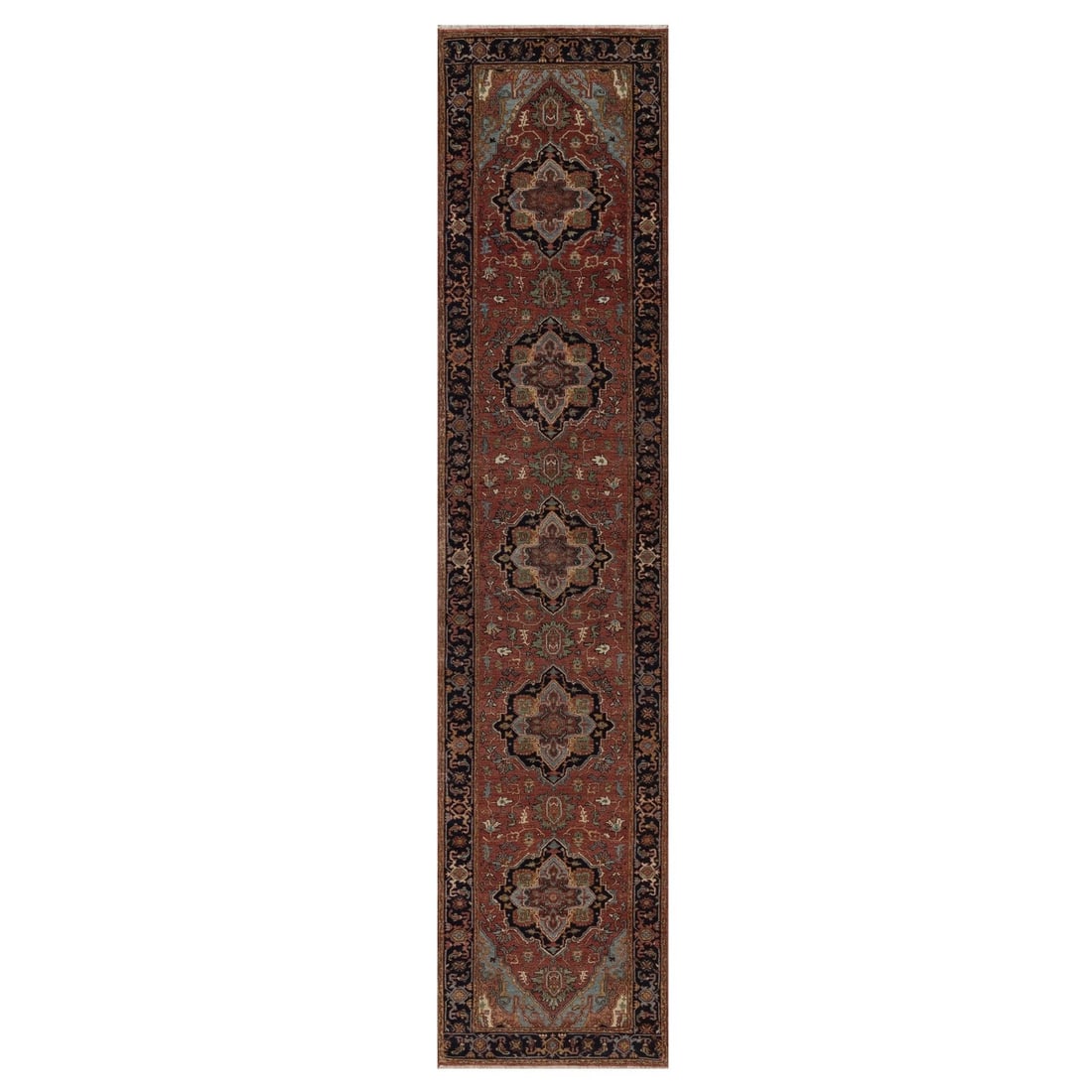 2'6"x12' Blush Red Fine Heris Re-Creation Wool Hand Knotted Runner Rug: 2'6"x12' Blush Red Fine Heris Re-Creation Wool Hand Knotted Runner Rug Hand-knotted in wool, this stunning 2'6"x12' Blush Red Heris Re-Creation rug boasts intricate medallion patterns and a rich red f