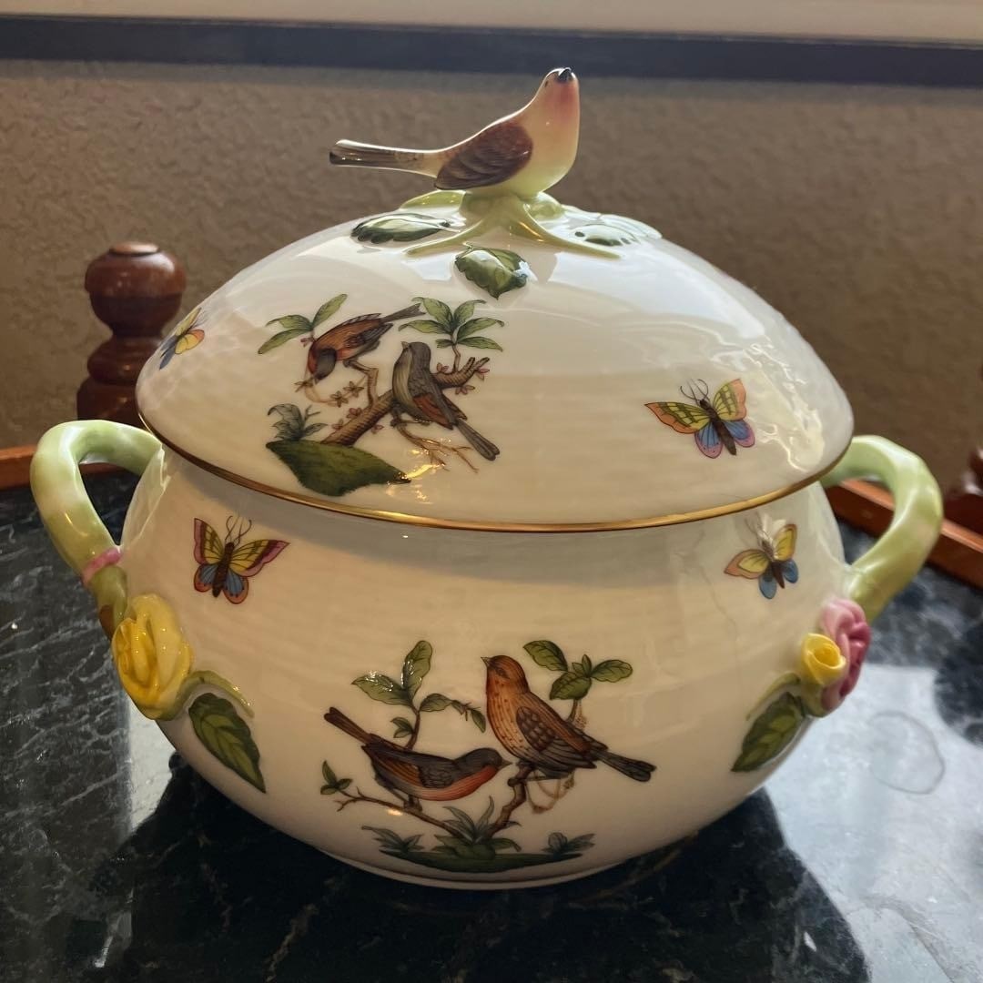 Rare Hand Painted Herend Rothschild Covered Tureen Porcelain Bird Soup Bowl (1 of 20)