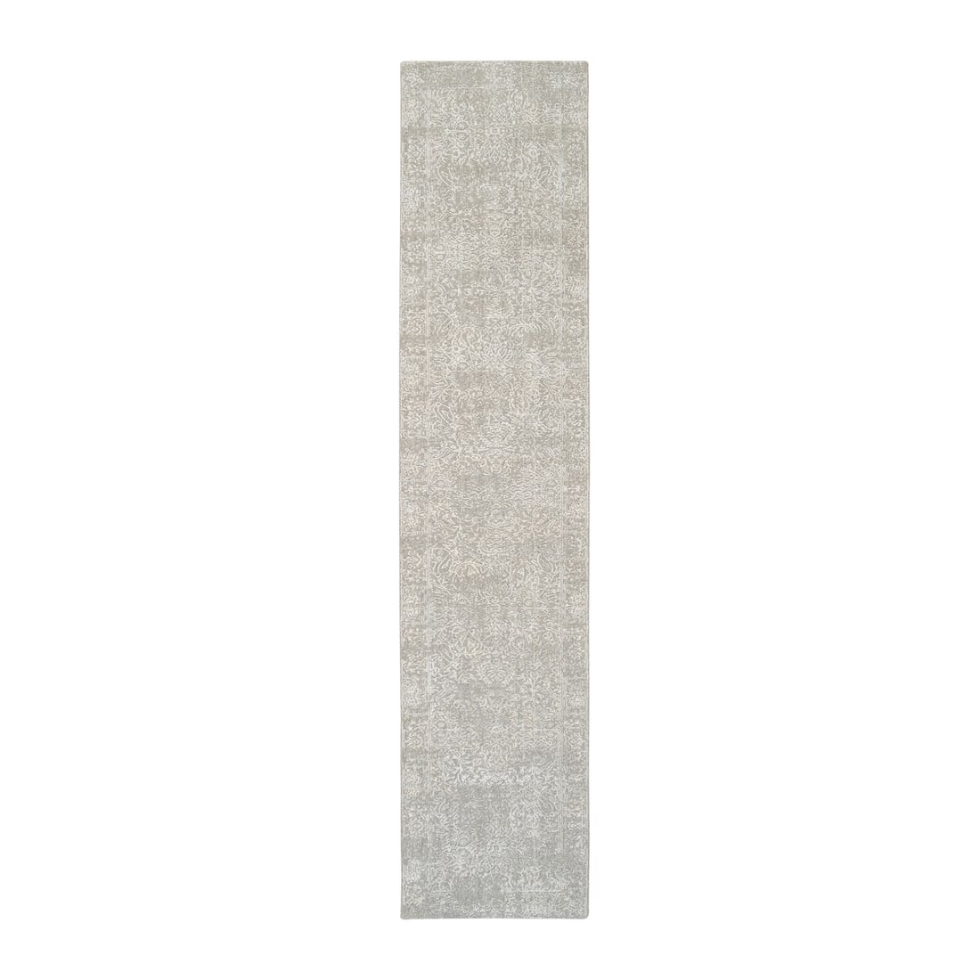2'7"x12' Beige Wool and Silk Hand Loomed Fine Jacquard Round Rug: 2'7"x12' Beige Wool and Silk Hand Loomed Fine Jacquard Round Rug Beige Wool and Silk Hand Loomed Fine Jacquard Round Rug, measuring 2'7" x 12', boasts an intricate Oriental design woven from a blend o