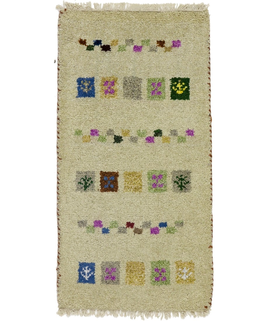 Tribal Small Handmade Indo-Gabbeh Oriental Rug Bathroom Decor Carpet 1'4X2'4 Hand-Knotted: Tribal Small Handmade Indo-Gabbeh Oriental Rug Bathroom Decor Carpet 1'4X2'4 Hand-Knotted Hand-knotted in wool with a cotton foundation, this 1'4 x 2'4 Tribal Small Handmade Indo-Gabbeh Oriental Rug b