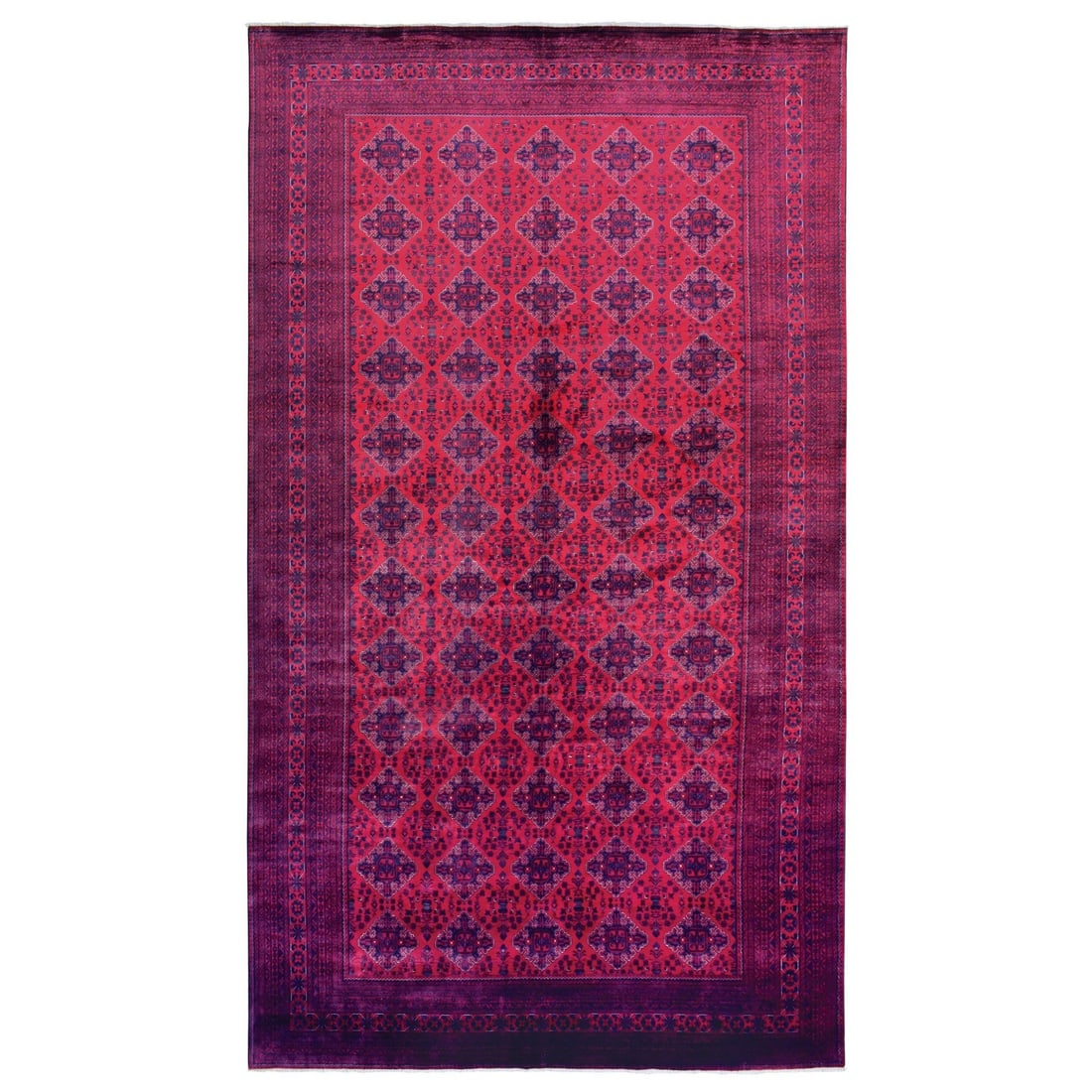 10'x19'2" Red Hand Knotted Afghan Khamyab Extra Soft Wool Oversized Rug: 10'x19'2" Red Hand Knotted Afghan Khamyab Extra Soft Wool Oversized Rug The 10'x19'2" Red Hand Knotted Afghan Khamyab Extra Soft Wool Oversized Rug boasts an impressive rectangular field with a vibran