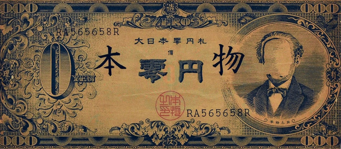Genpei Akasegawa 1969 The Great Japan Zero Yen Note Offset Print Avant Garde Art: Genpei Akasegawa 1969 The Great Japan Zero Yen Note Offset Print Avant Garde Art Item Specifics: Artist: Genpei Akasegawa Subject: Conceptual Art / Currency Material: Paper / Offset Print Style: Japan