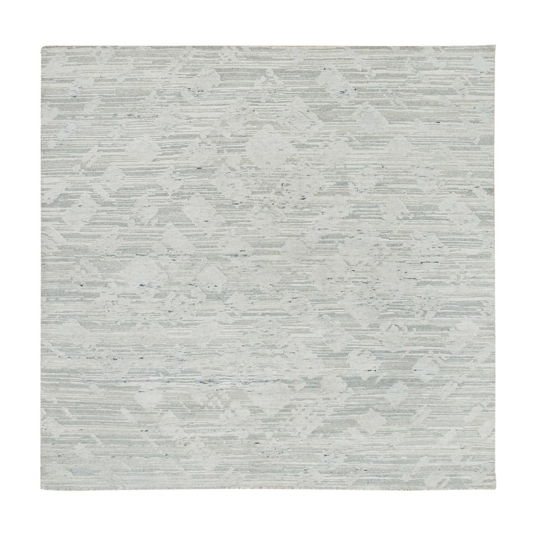 6'1"x6'1" Ivory and Light Grey Undyed Hand Knotted Square Oriental Rug: 6'1"x6'1" Ivory and Light Grey Undyed Hand Knotted Square Oriental Rug This stunning 6'1"x6'1" hand-knotted square Oriental rug boasts an exquisite ivory and light grey undyed design, showcasing the i
