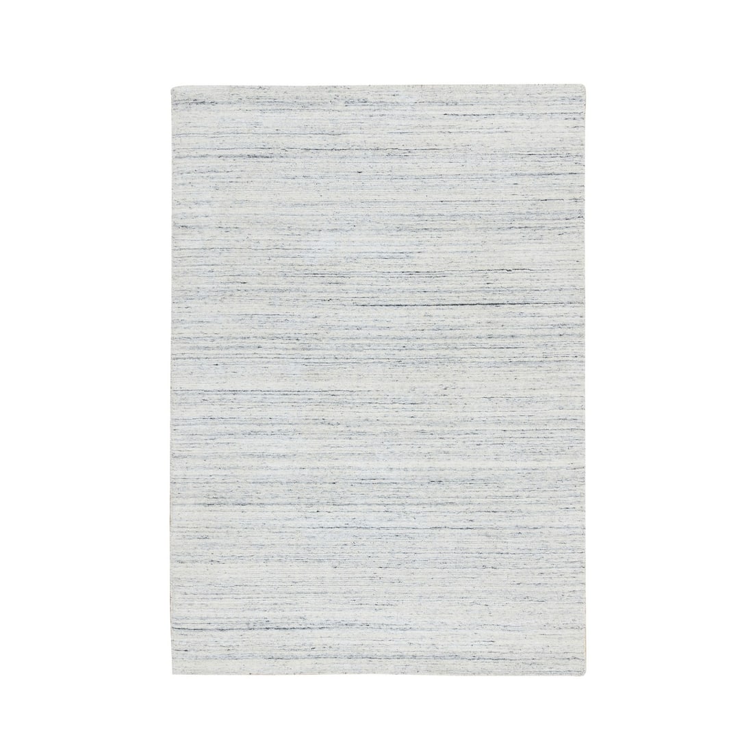 5'x7' Ivory Hand Loomed Plain Modern Striae Design Soft Wool Rug: 5'x7' Ivory Hand Loomed Plain Modern Striae Design Soft Wool Rug Soft and elegant, this ivory wool rug boasts a beautiful modern striae design created using traditional hand loom techniques. Measuring
