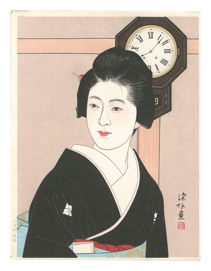 Woodblock print clock beauty II 1964 Japanese art: Woodblock print clock beauty II 1964 Japanese art Item Specifics: Artist: Ito Shinsui Subject: Feminine Beauty Bijin-ga Clocks Material: Washi Paper Style: Japanese Size: 34.3 x 26 cm Year Of Producti