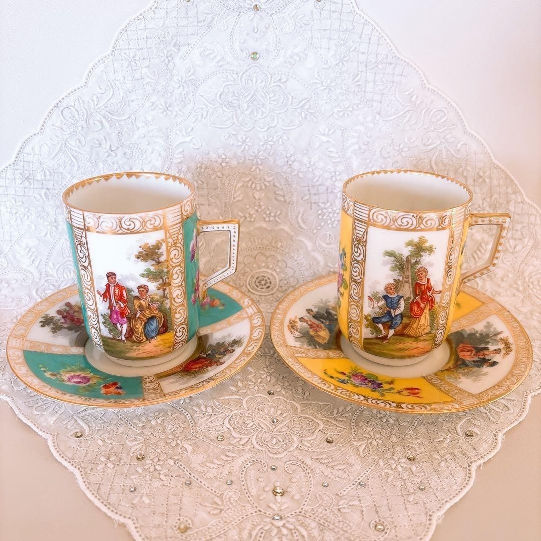 Dresden Richard Klemm Hand Painted Cup Saucer Blue Yellow Antique Collectible (1 of 15)