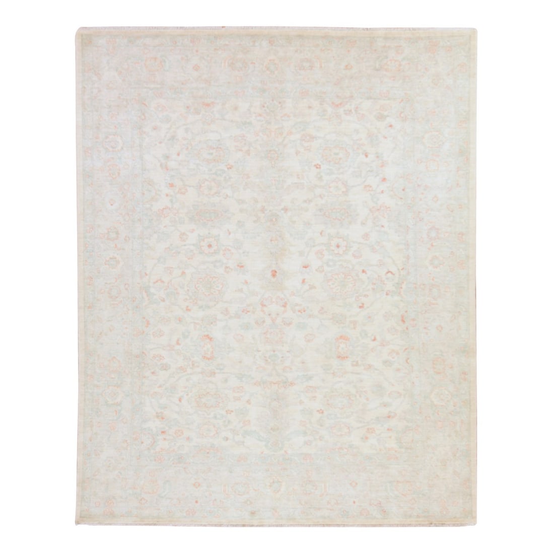8'x9'9" Ivory Washed Out Peshawar with All Over Design Hand Knotted Wool: 8'x9'9" Ivory Washed Out Peshawar with All Over Design Hand Knotted Wool This stunning 8'x9'9" Peshawar rug boasts an intricate all-over design, showcasing the rich regional style of Afghanistan. Hand