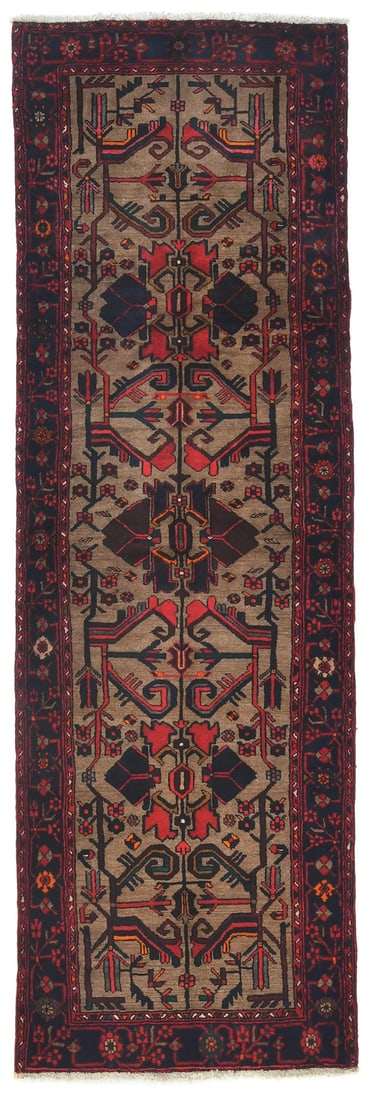 3'7X9'5 Handmade Khaki Tribal Geometric Oriental Runner Rug Decorative Carpet Hand-Knotted: 3'7X9'5 Handmade Khaki Tribal Geometric Oriental Runner Rug Decorative Carpet Hand-Knotted Hand-knotted in wool, this 3'7 X 9'5 khaki tribal geometric oriental runner rug boasts a unique vintage desig