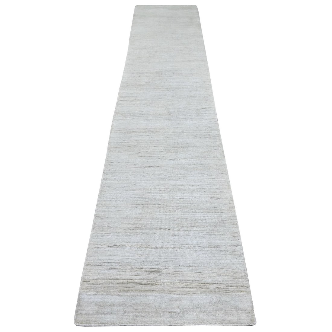 2'4"x11'7" Ivory Plain Solid Pattern Hand Knotted Ghazni Wool Runner Rug (1 of 6)