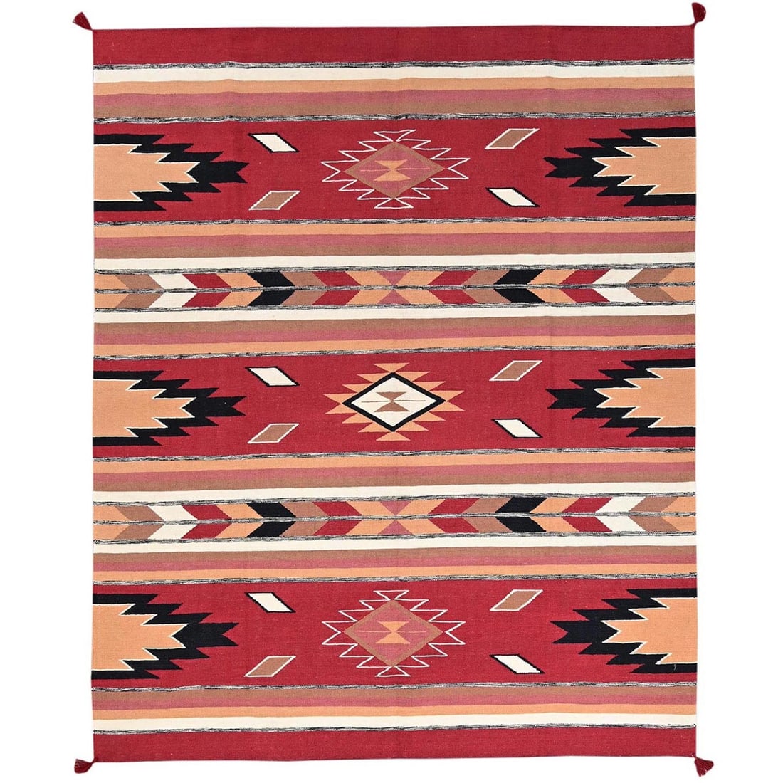 8'3"x9'10" Red Flat Weave Southwest Geometric Design Hand Woven Wool Rug (1 of 7)