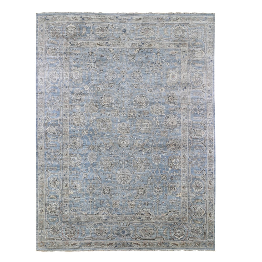 9'x12' Wool & Silk Abrash Denser Weave Vegetable Dyes All Over Design Rug: 9'x12' Wool & Silk Abrash Denser Weave Vegetable Dyes All Over Design Rug 9'x12' Wool & Silk Abrash Denser Weave Vegetable Dyes All Over Design Rug - A stunning, hand-knotted Oriental-style rug with a