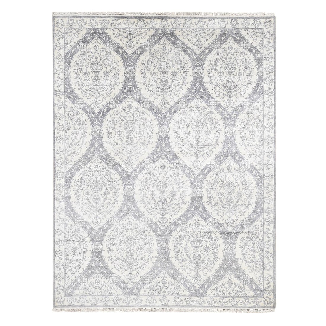 9'x12' Ivory Hand Knotted Pure Cotton Mughal Empire Flower Design Rug (1 of 12)