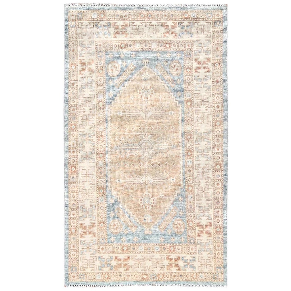 3'x5'3" Light Blue Anatolian Village Design Zero Pile Hand Knotted Wool Rug: 3'x5'3" Light Blue Anatolian Village Design Zero Pile Hand Knotted Wool Rug Light blue Anatolian village design zero pile hand knotted wool rug, measuring 3'0" x 5'3" and featuring a geometric pattern