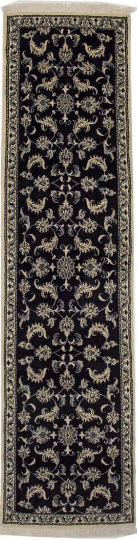 2'5X9'8 Ft Vintage Oriental Runner Rug Allover Floral Navy Hallway Decor Carpet Hand-Knotted: 2'5X9'8 Ft Vintage Oriental Runner Rug Allover Floral Navy Hallway Decor Carpet Hand-Knotted Hand-knotted in wool, this stunning 9'8 x 2'5 ft vintage Oriental runner rug boasts an exquisite allover fl