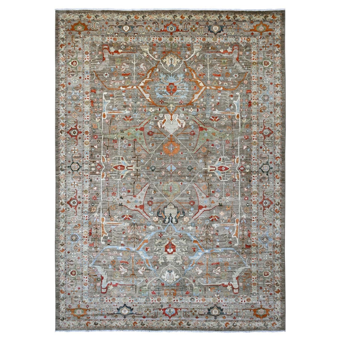 10'x13'10" Brown Peshawar Bijar Garus Design Hand Knotted 100% Wool Rug: 10'x13'10" Brown Peshawar Bijar Garus Design Hand Knotted 100% Wool Rug 10'x13'10" Brown Peshawar Bijar Garus Design Hand Knotted 100% Wool Rug - This stunning hand-knotted rug boasts a rich brown col
