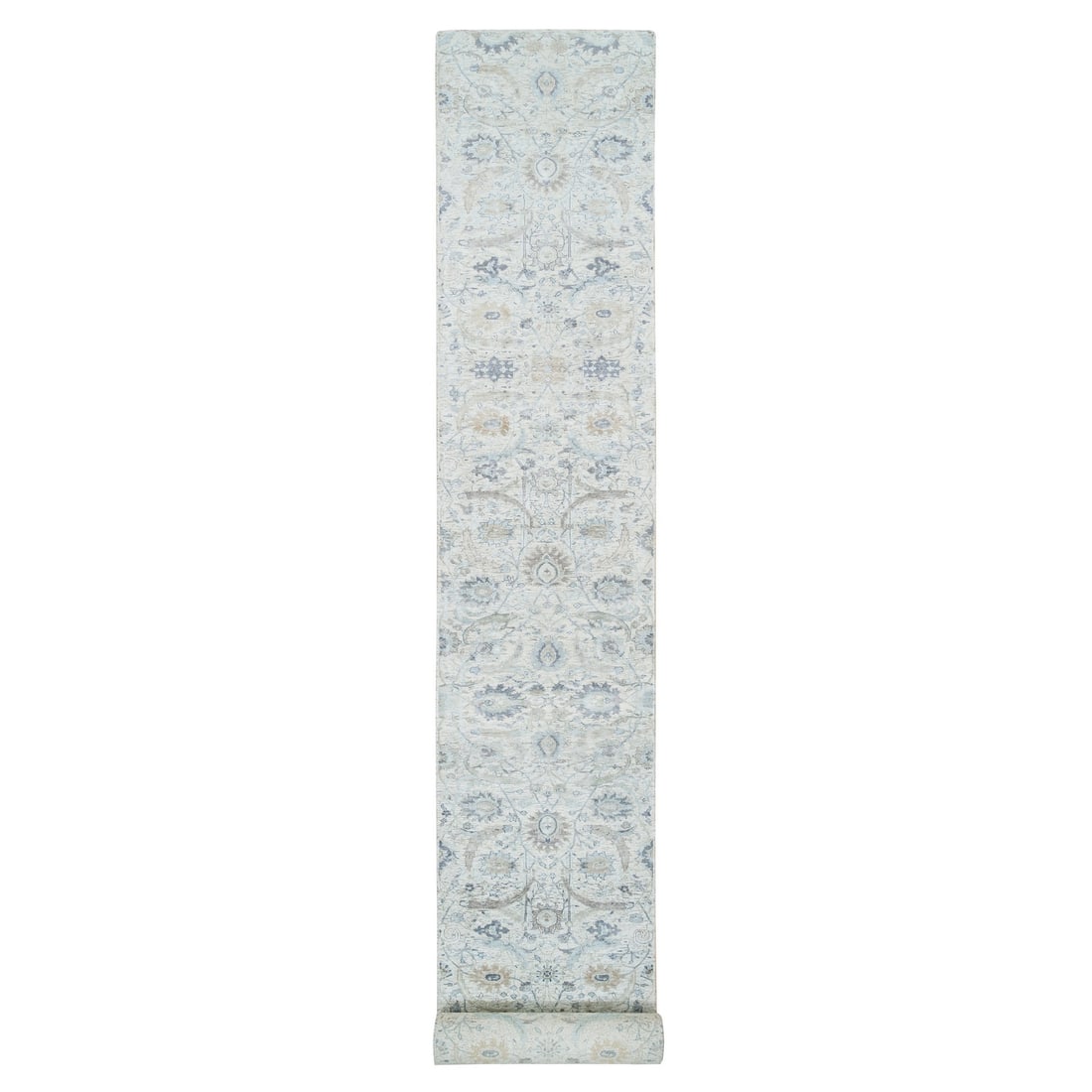 2'6"x23'10" Ivory Silk/ Wool Hand Knotted Sickle Leaf Design XL Runner Rug (1 of 8)