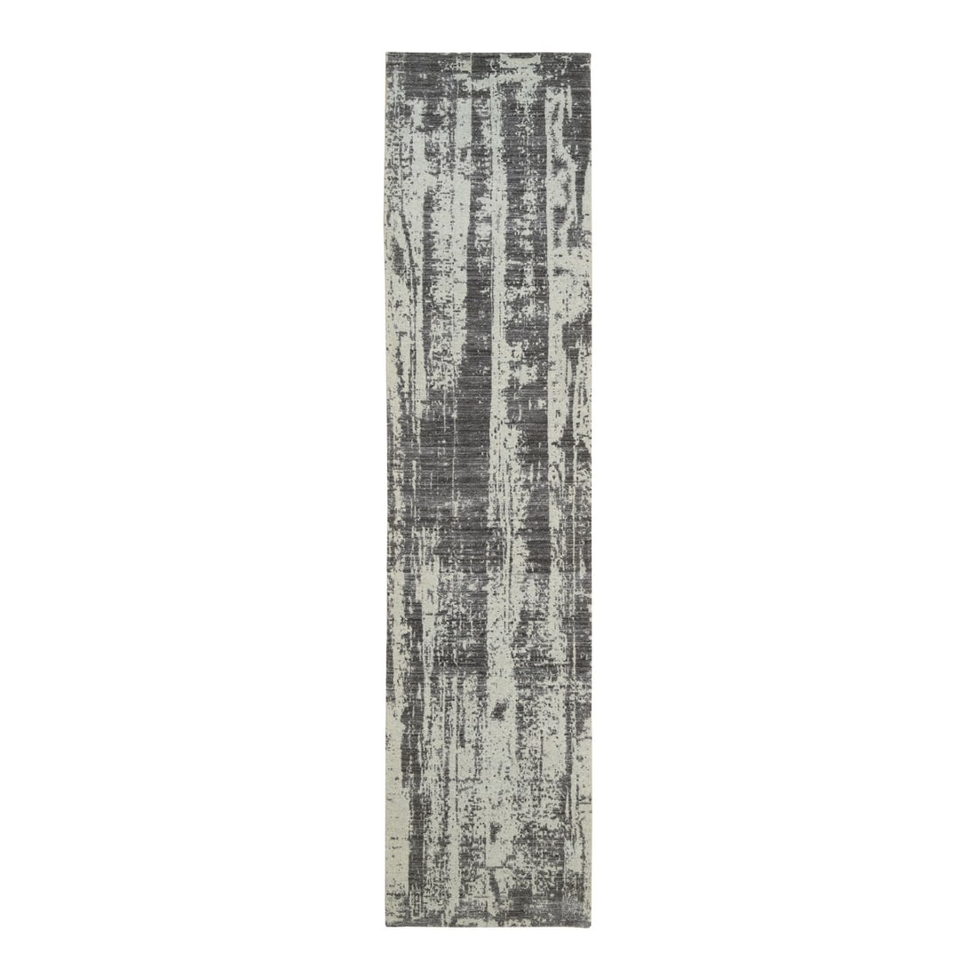 2'6"x11'10" Black Hand Loomed Design Jacquard Wool and Silk Runner Rug: 2'6"x11'10" Black Hand Loomed Design Jacquard Wool and Silk Runner Rug Black Hand Loomed Design Jacquard Wool and Silk Runner Rug measures 2'6" x 11'10". Made from wool and pure silk, its modern desig