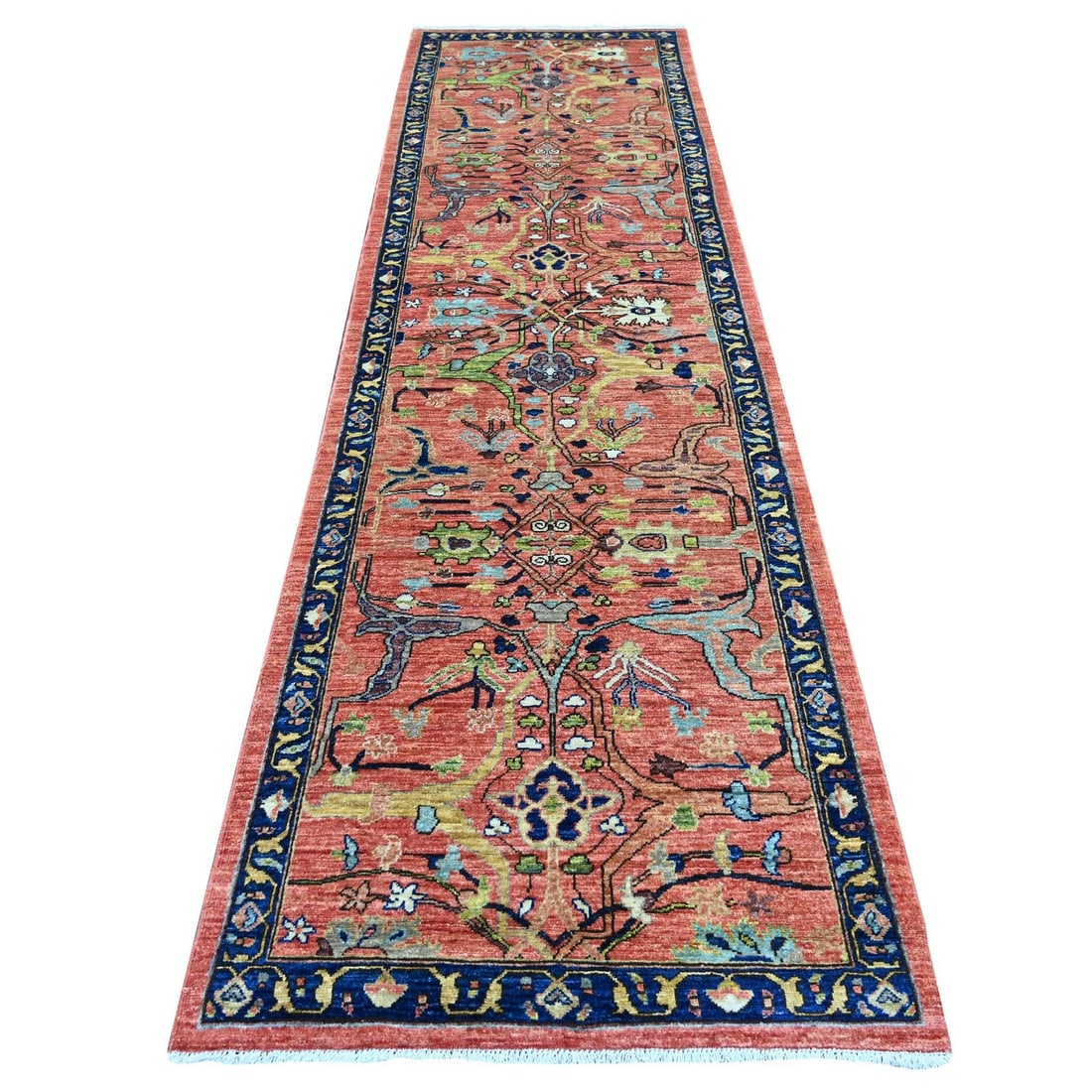 3'2"x11'6" Red Peshawar Bijar Garus Design Hand Knotted Wool Runner Rug (1 of 6)