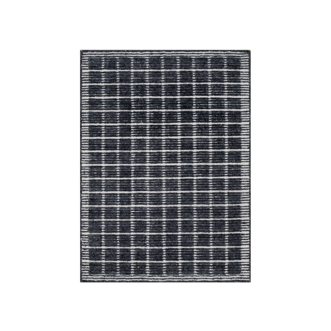 2'3"x3'1" Black Modern Natural Wool Box Design Loomed Knotted Mat Rug: 2'3"x3'1" Black Modern Natural Wool Box Design Loomed Knotted Mat Rug Black Modern Natural Wool Box Design Loomed Knotted Mat Rug features a striking modern design with a natural wool box pattern, cre