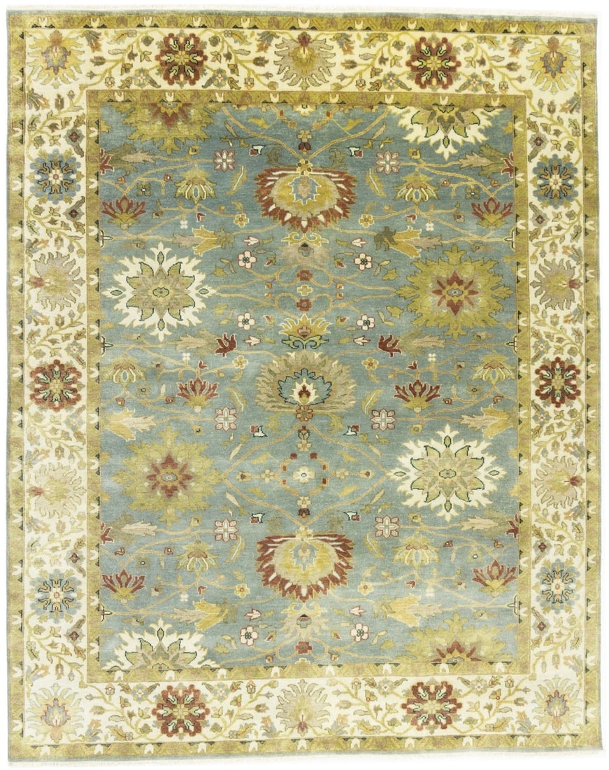 Floral Peshawar Osh Chobi Handmade Oriental Rug Bedroom Decor Carpet 8X10 Ft Hand-Knotted: Floral Peshawar Osh Chobi Handmade Oriental Rug Bedroom Decor Carpet 8X10 Ft Hand-Knotted The Floral Peshawar Osh Chobi Handmade Oriental Rug boasts a stunning blue-gray cream color with intricate rus