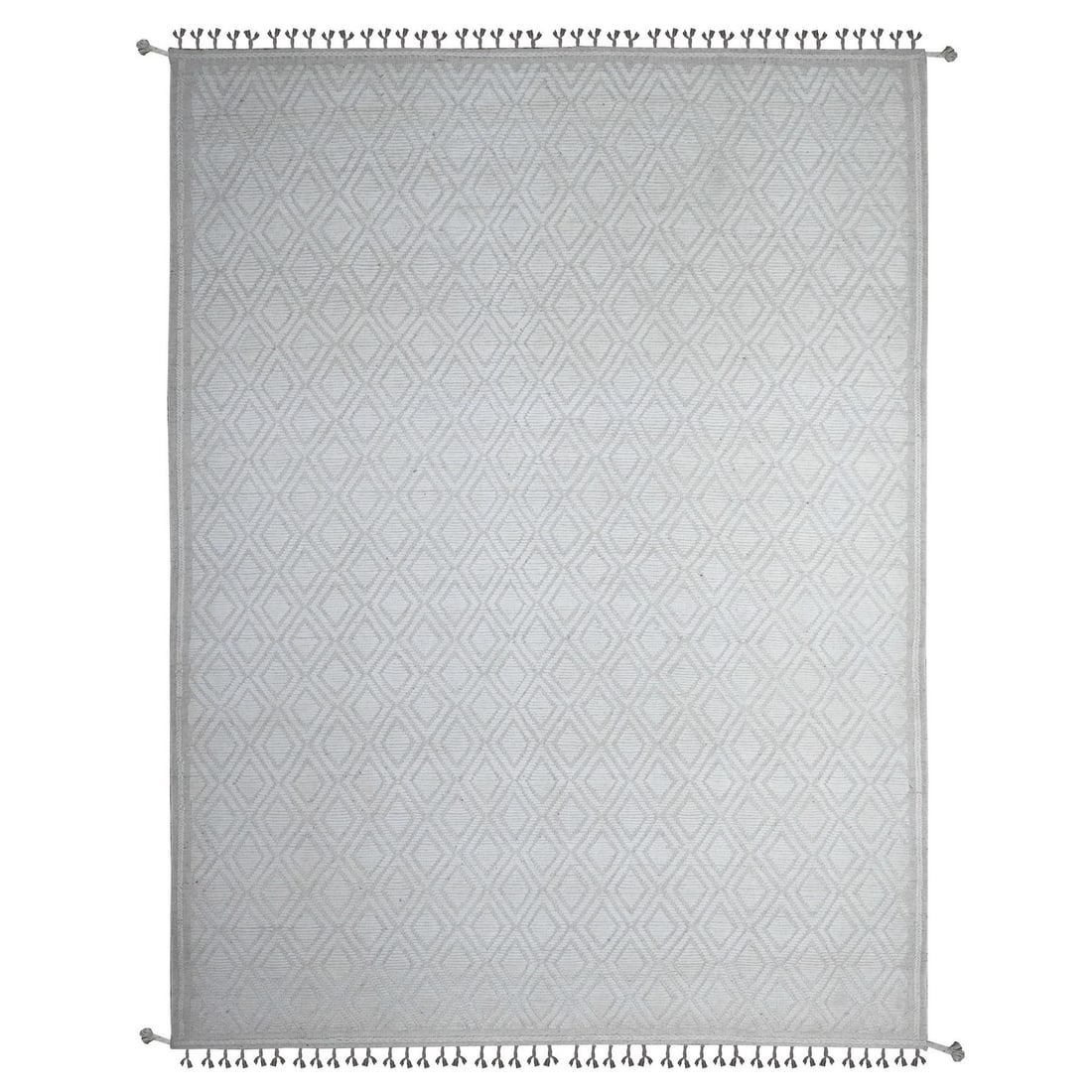 9'1"x12'1" Ivory Hand Knotted Wool Moroccan Diamond Repetitive Design Rug: 9'1"x12'1" Ivory Hand Knotted Wool Moroccan Diamond Repetitive Design Rug 9'1" x 12'1" Ivory Moroccan Diamond Repetitive Design Wool Rug, hand-knotted with intricate wool pile and rectangular field de