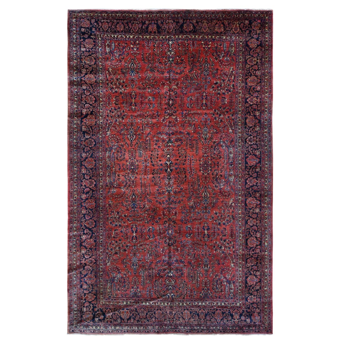 10'8"x17'2" Red Antique Zoroastrian Clean Wool Hand Knotted Oversized Rug: 10'8"x17'2" Red Antique Zoroastrian Clean Wool Hand Knotted Oversized Rug The Red Antique Zoroastrian Clean Wool Hand Knotted Oversized Rug boasts an impressive rectangular field with intricate Orient