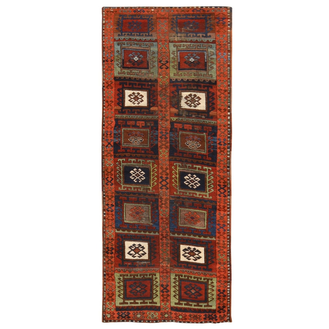 3'x8'3" Orange Antique Kurdish Anatolian Hand Knotted Wool Wide Runner Rug: 3'x8'3" Orange Antique Kurdish Anatolian Hand Knotted Wool Wide Runner Rug The vibrant orange hue and intricate geometric pattern of this hand-knotted Anatolian rug make it a stunning addition to any 