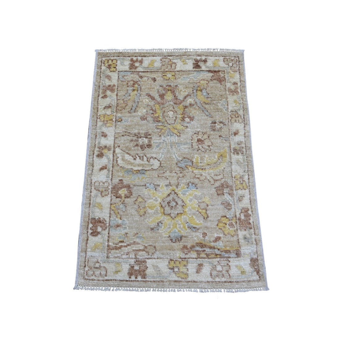 2'x3' Fog Grey Afghan Angora Oushak Hand Knotted Wool Mat Oriental Rug: 2'x3' Fog Grey Afghan Angora Oushak Hand Knotted Wool Mat Oriental Rug Fog Grey Afghan Angora Oushak Hand Knotted Wool Mat. This beautiful, hand-knotted wool mat features a stunning floral pattern and