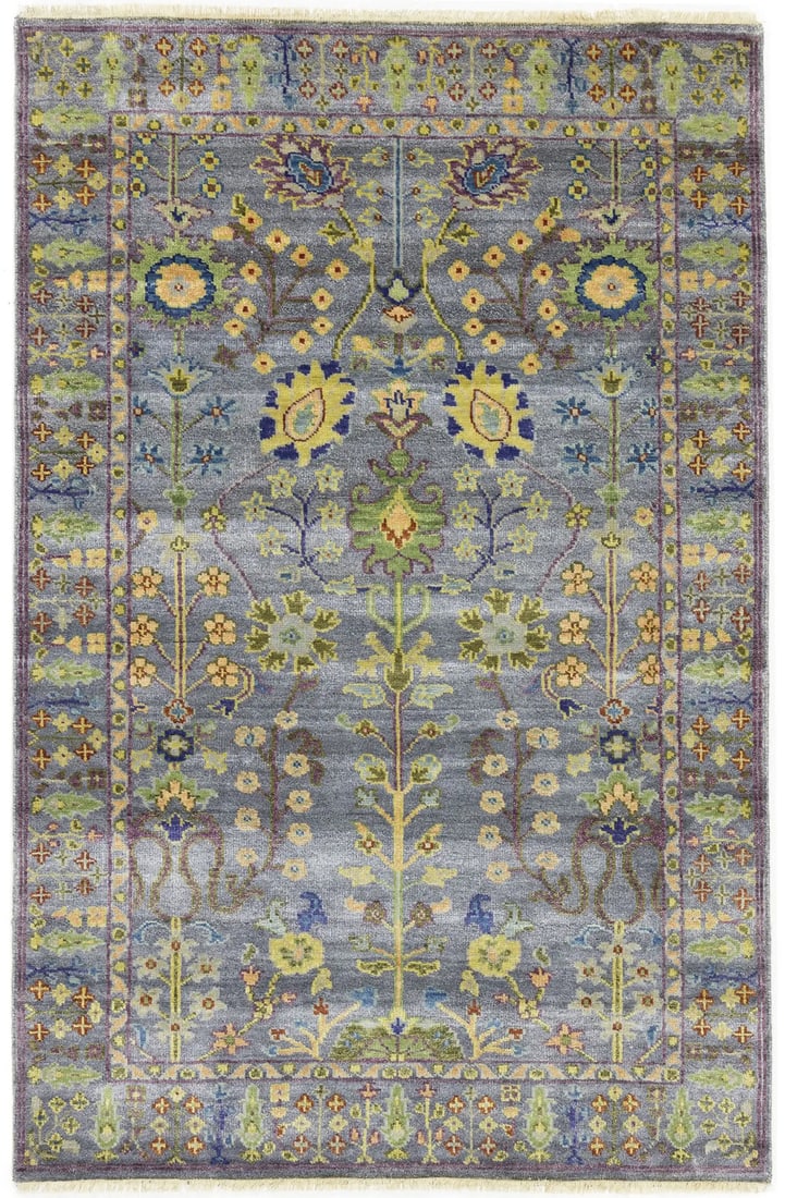4X6 Ft Handmade Silver Oushak Chobi Wool Rug Floral Tree Of Life Oriental Carpet Hand-Knotted: 4X6 Ft Handmade Silver Oushak Chobi Wool Rug Floral Tree Of Life Oriental Carpet Hand-Knotted The Tree of Life design in muted colors creates a stunning floral pattern on this hand-knotted wool rug. M