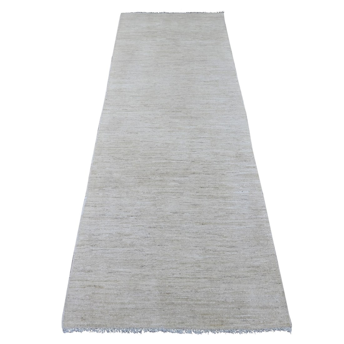 2'10"x8' Ivory Plain Solid Pattern Hand Knotted Ghazni Wool Runner Rug: 2'10"x8' Ivory Plain Solid Pattern Hand Knotted Ghazni Wool Runner Rug The 2'10"x8' Ivory Plain Solid Pattern Hand Knotted Ghazni Wool Runner Rug boasts a timeless beauty with its solid ivory color an