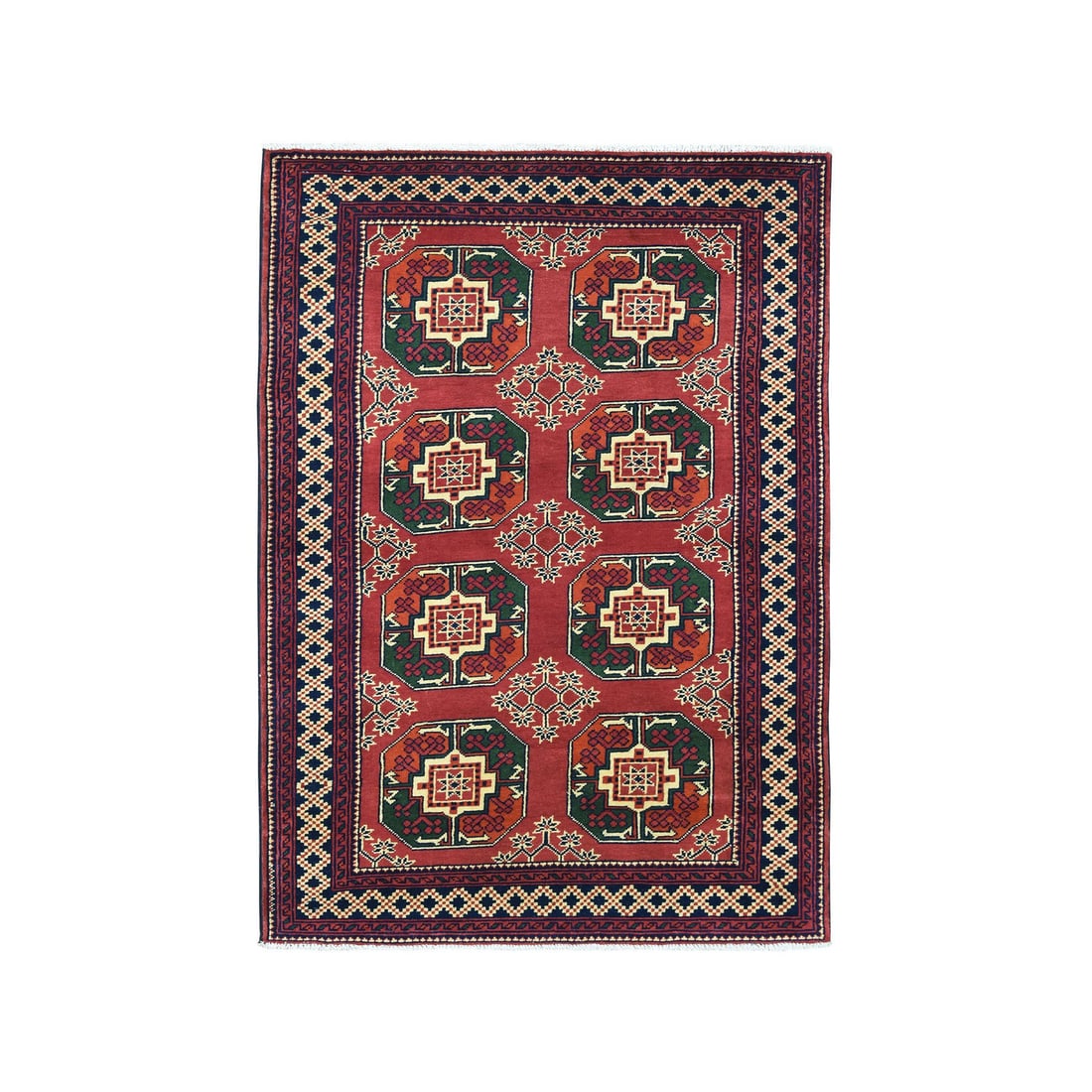 3'3"x5'3" Red Elephant Feet Design Afghan Andkhoy Pure Wool Handmade Rug (1 of 6)