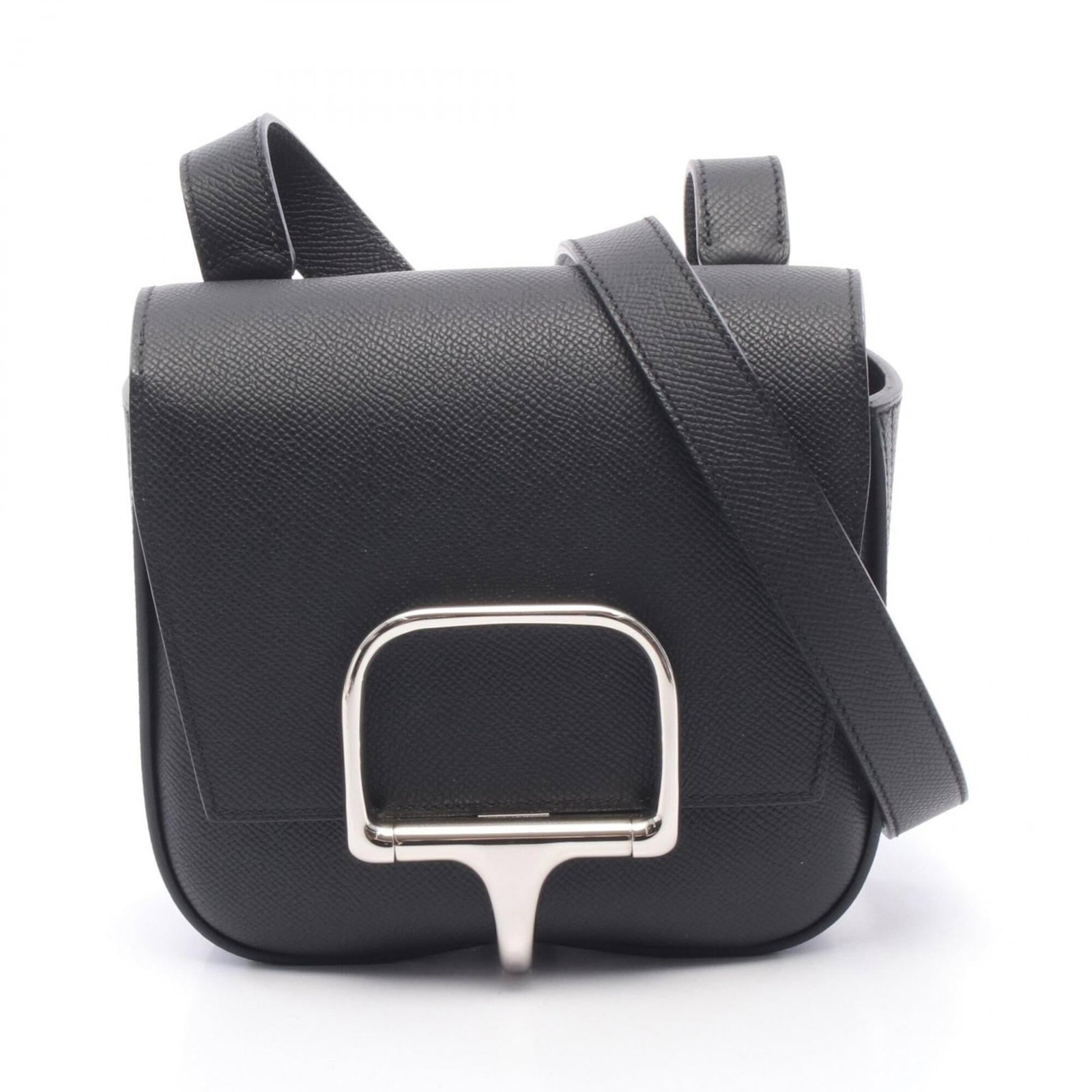 Epsom Leather Handbag Hermes Shoulder Bag: Epsom Leather Handbag Hermes Shoulder Bag Epsom leather craftsmanship meets timeless style in this sleek black shoulder bag from Hermes. Measuring just 16cm x 17cm x 5cm, it's the perfect compact comp