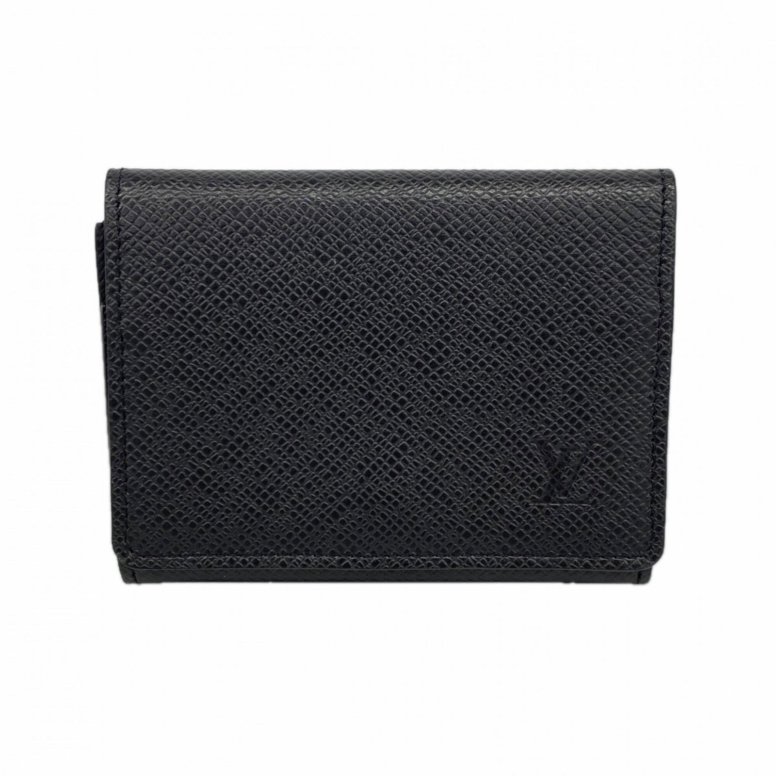 Case card Louis Vuitton: Case card Louis Vuitton Black Louis Vuitton card case with classic design, measuring 8.5cm x 10.5cm x 1.5cm. This compact accessory features a sleek black finish and sturdy construction, making it a p