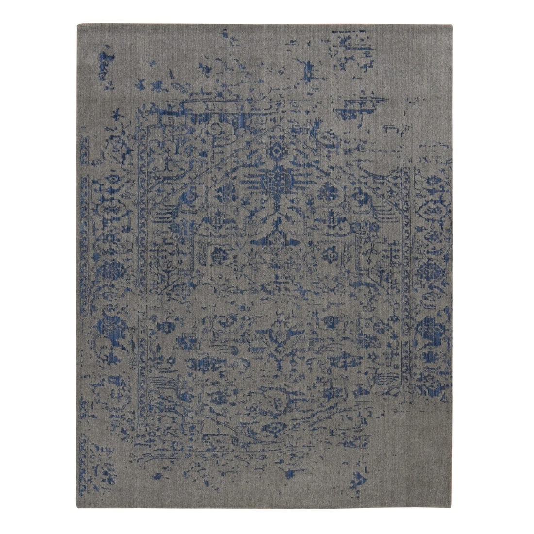 7'10"x10' Battleship Gray Jacquard Hand Loomed Hand Knotted Pure Wool Rug (1 of 12)