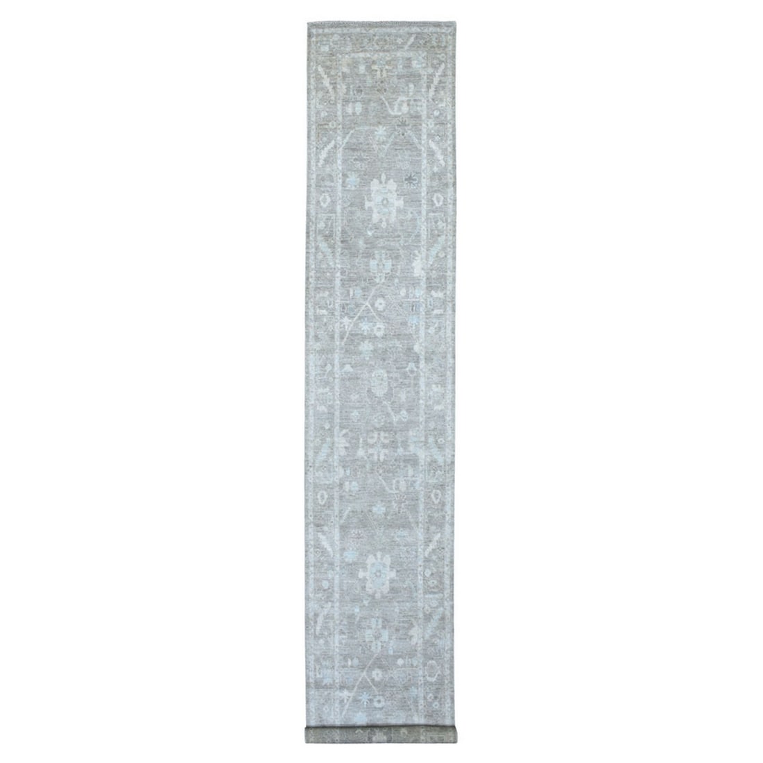 2'9"x16' Gray Hand Knotted Angora Oushak Soft Wool XL Runner Rug: 2'9"x16' Gray Hand Knotted Angora Oushak Soft Wool XL Runner Rug Soft and serene, this 2'9"x16' Gray Hand Knotted Angora Oushak Soft Wool XL Runner Rug brings warmth and texture to any room with its p