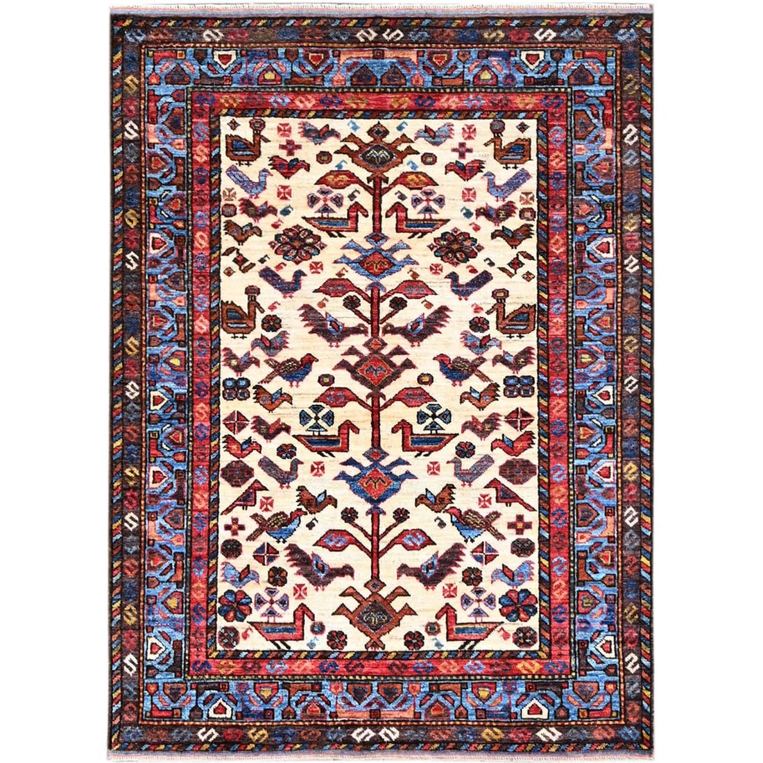 3'6"x4'10" Ivory Turkish Knot Denser Weave Hand Knotted Shiny Wool Rug: 3'6"x4'10" Ivory Turkish Knot Denser Weave Hand Knotted Shiny Wool Rug This stunning ivory Turkish knot denser weave hand knotted wool rug boasts an elegant rectangular field design, characteristic of