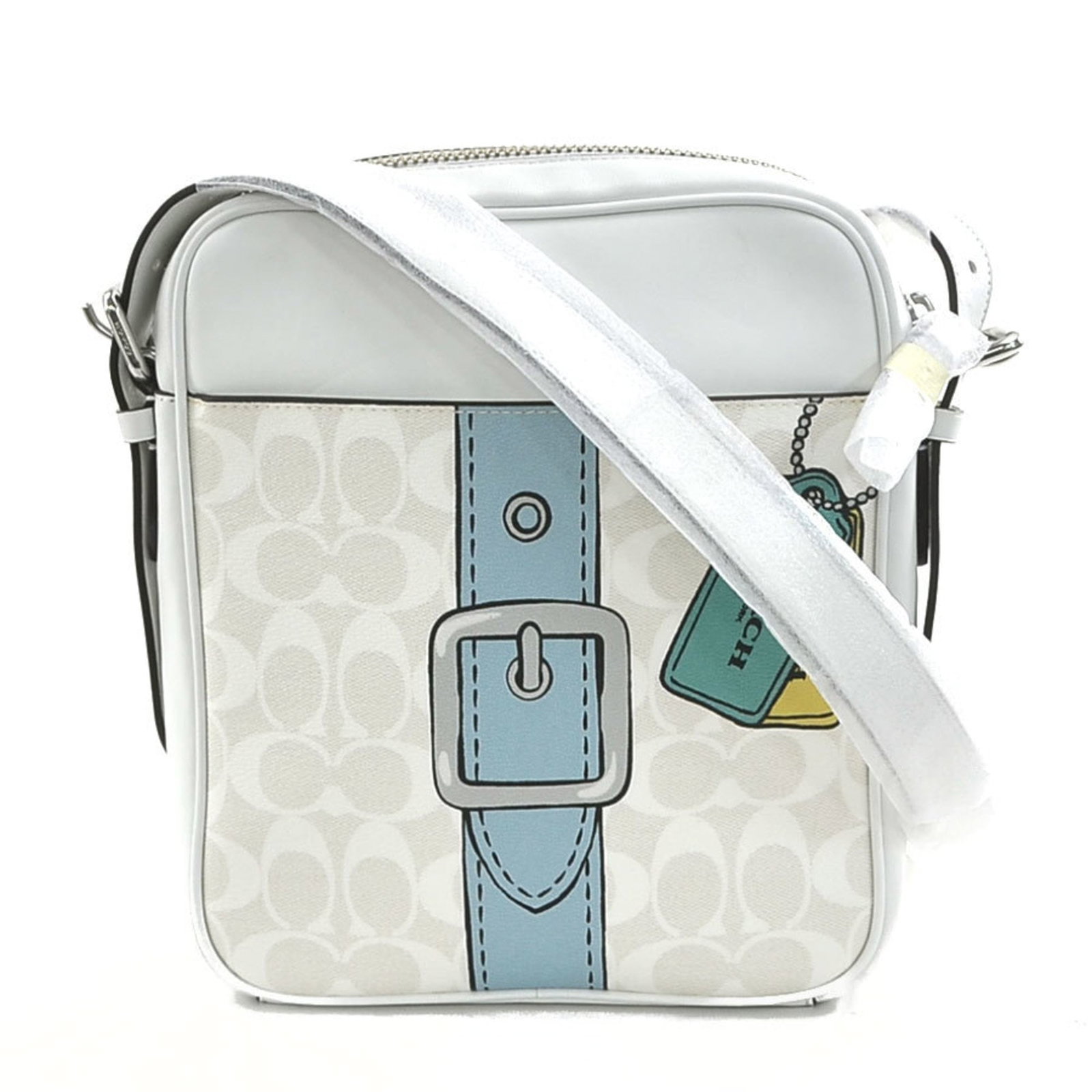 Shoulder Bag Leather Coach: Shoulder Bag Leather Coach This white leather shoulder bag from Coach features clean lines and a classic design. Made from high-quality leather, its compact size and sleek shape make it perfect for