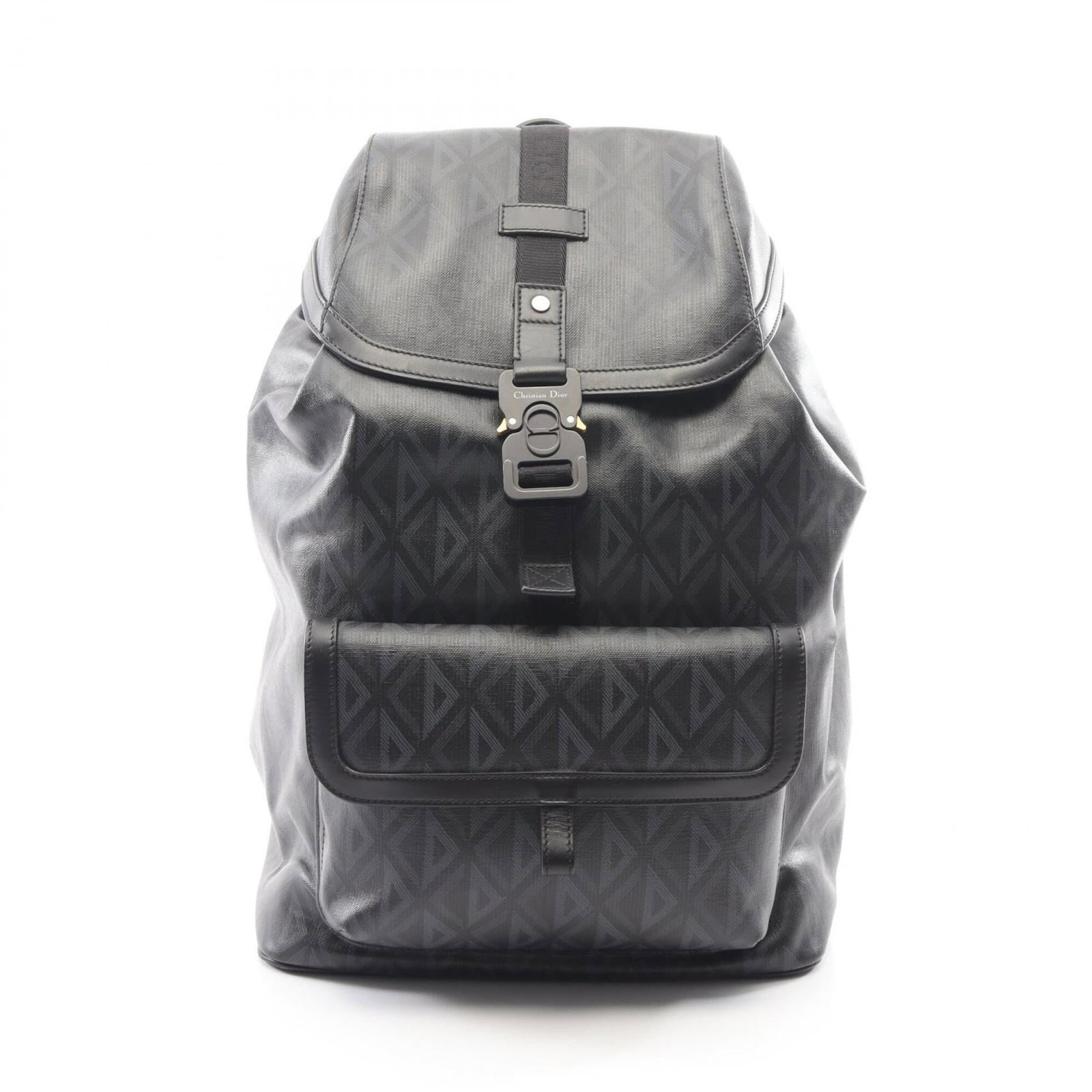 Christian Dior Coated Canvas Leather Backpack: Christian Dior Coated Canvas Leather Backpack Coated canvas and leather combine in sleek black design, defining the Christian Dior backpack's modern silhouette. With dimensions of 43cm x 29.5cm x