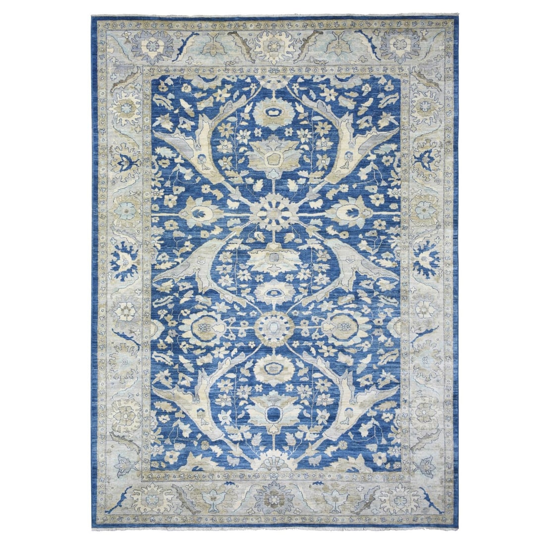8'10"x12'4" Denim Blue Wool Hand Knotted Fine Peshawar Densely Woven Rug: 8'10"x12'4" Denim Blue Wool Hand Knotted Fine Peshawar Densely Woven Rug Densely woven with 100% wool, this stunning Denim Blue Peshawar rug boasts an impressive size at 8'10" x 12'4". The blue color 