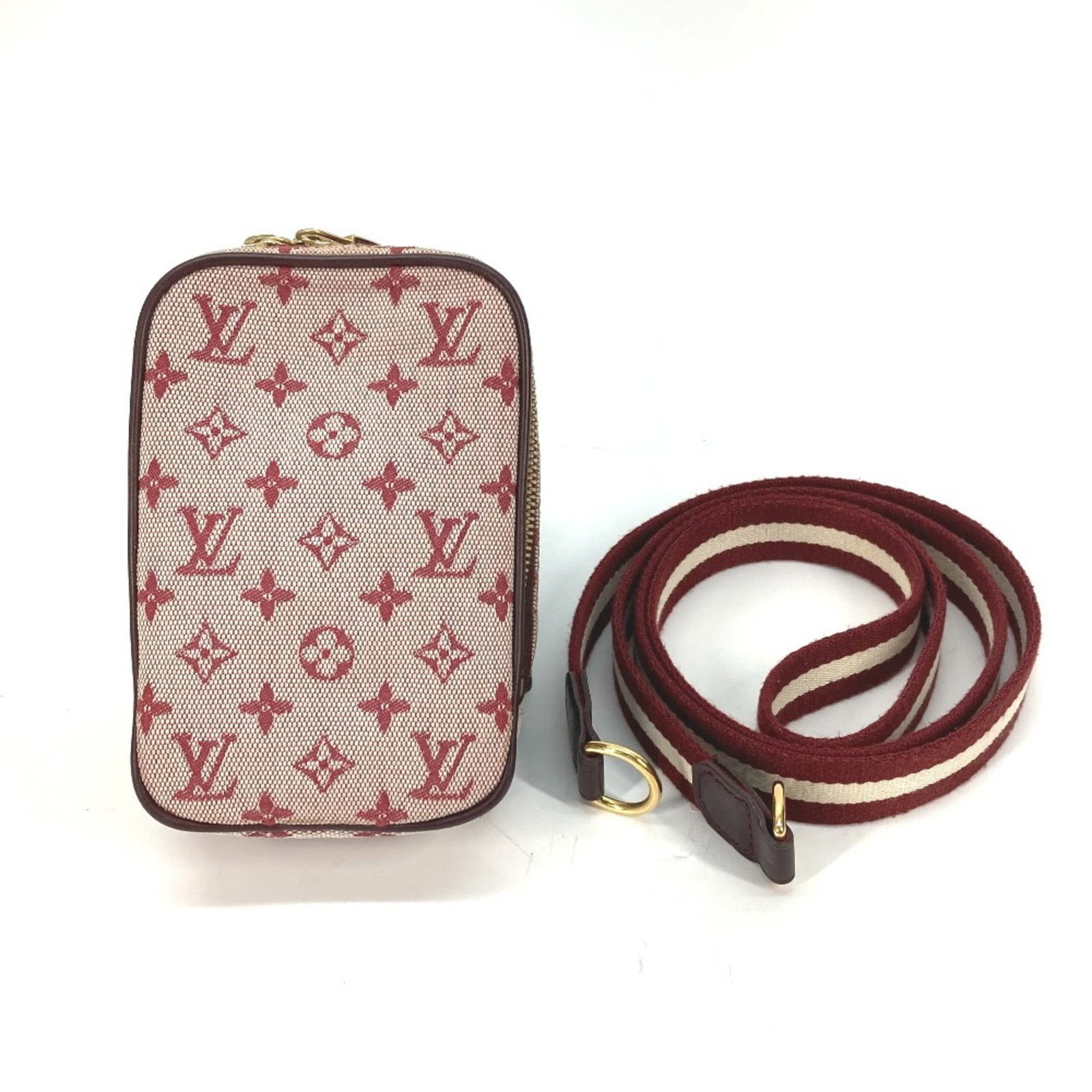 Vuitton Mini Pouch Monogram Louis: Vuitton Mini Pouch Monogram Louis Cherry red Monogram Mini Pouch from Louis Vuitton, featuring the iconic M60001 model with precise dimensions at 12.5cm x 8cm. This compact pouch boasts a classic desi