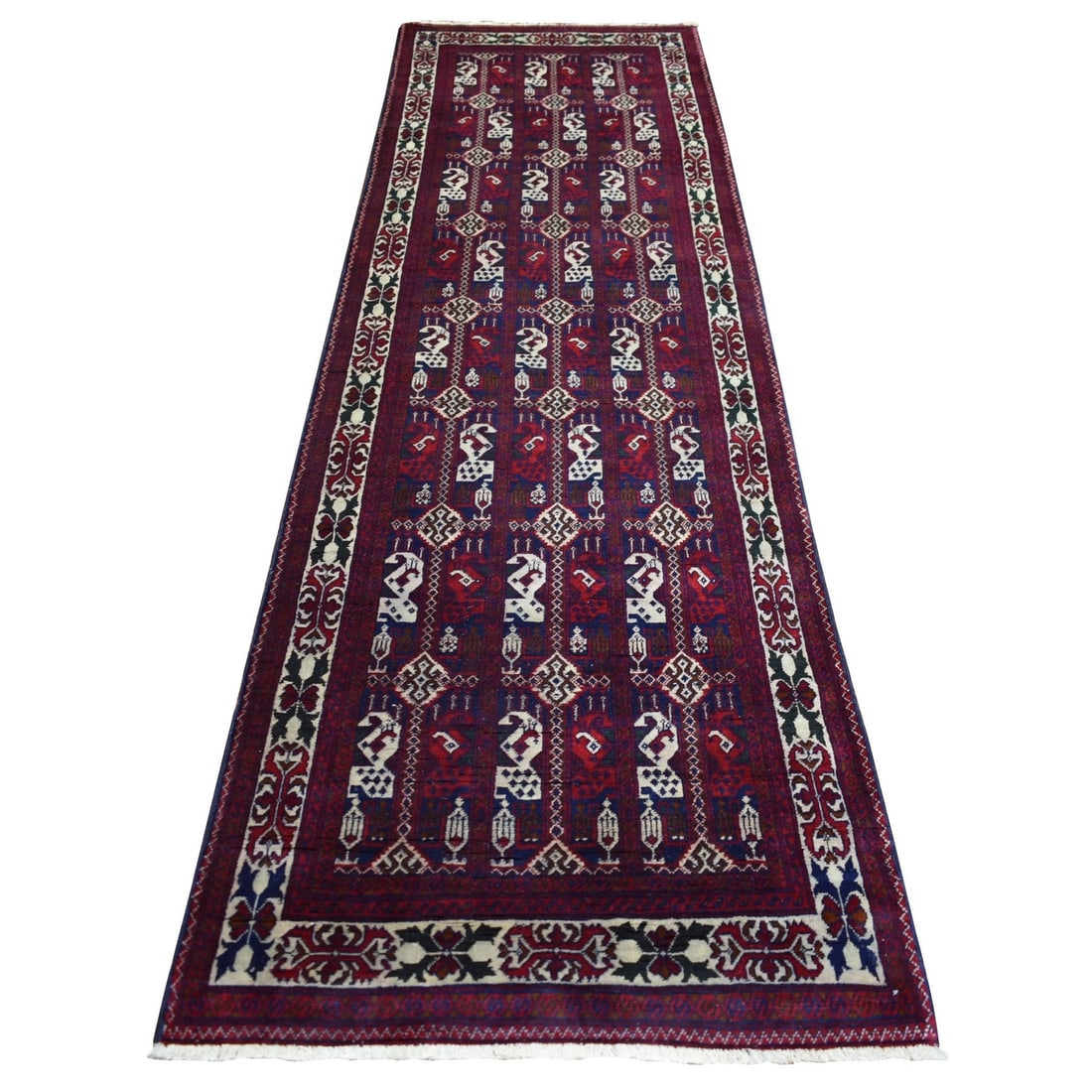 Hand Knotted Khamyab Afghan Wool Runner Rug Geometric 2'10"x10: Hand Knotted Khamyab Afghan Wool Runner Rug Geometric 2'10"x10 Hand-knotted in traditional Afghan wool, this vibrant red runner rug boasts an intricate geometric pattern characteristic of the region's