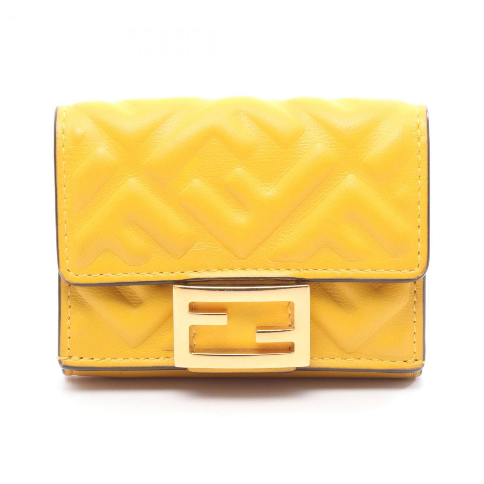 Leather wallet tri fold by Fendi: Leather wallet tri fold by Fendi Yellow Fendi Leather Tri Fold Wallet. Made from high-quality leather, this tri-fold wallet features a bright and eye-catching yellow color. With its classic design