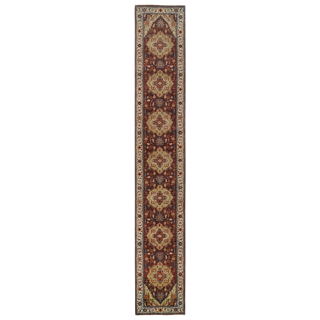 2'7"x16' Red Hand Knotted Antiqued Fine Heris Pure Wool XL Runner Rug: 2'7"x16' Red Hand Knotted Antiqued Fine Heris Pure Wool XL Runner Rug Hand-knotted with precision, this stunning 2'7"x16' Red Heris Pure Wool XL Runner Rug boasts an intricate design that showcases