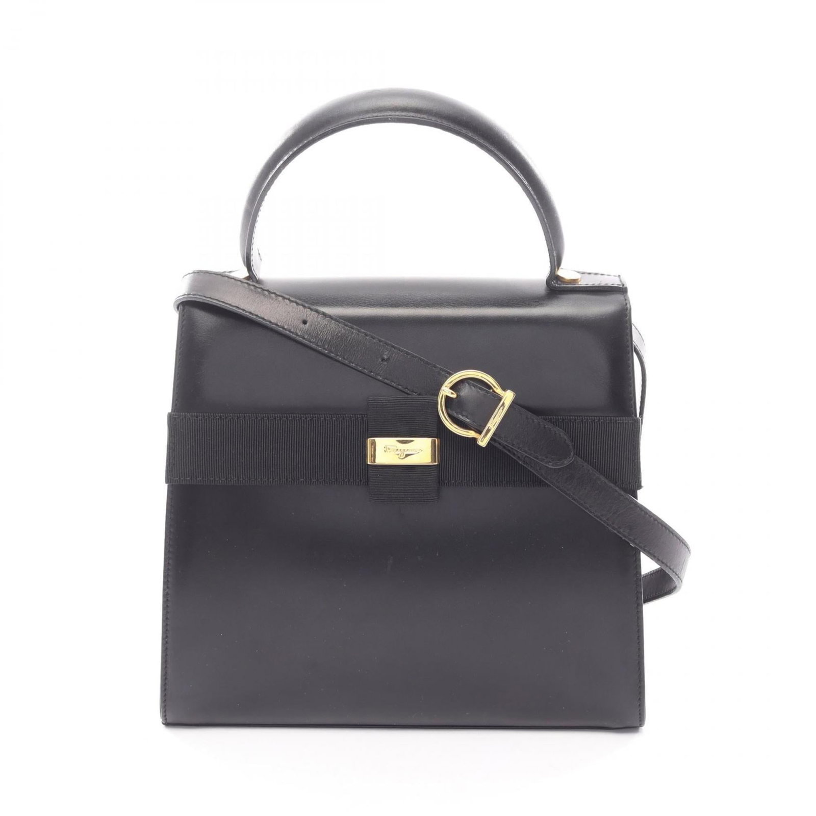 Salvatore Ferragamo leather handbag: Salvatore Ferragamo leather handbag Black leather handbag from Salvatore Ferragamo, featuring a sleek design with a shoulder strap for easy carrying. Made from high-quality leather, the bag measures 2