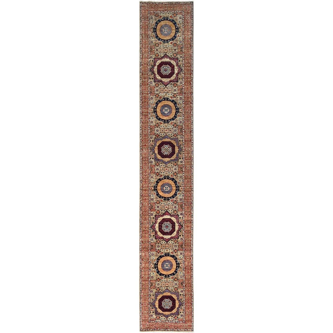 2'7"x15'10" Brown Hand Knotted Wool Mamluk Dynasty XL Runner Oriental Rug: 2'7"x15'10" Brown Hand Knotted Wool Mamluk Dynasty XL Runner Oriental Rug Brown Hand Knotted Wool Mamluk Dynasty XL Runner Oriental Rug measures 2'7" x 15'10" and features a flatweave construction wit